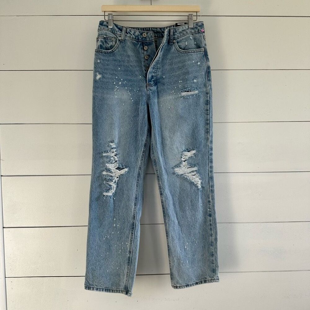 No Boundaries Women’s 9 Button Fly Distressed Jeans 90s Jeans New